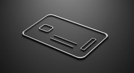 Minimalist 3D illustration of a credit card outline. A sleek, metallic symbol for modern finance, banking, and digital payments.