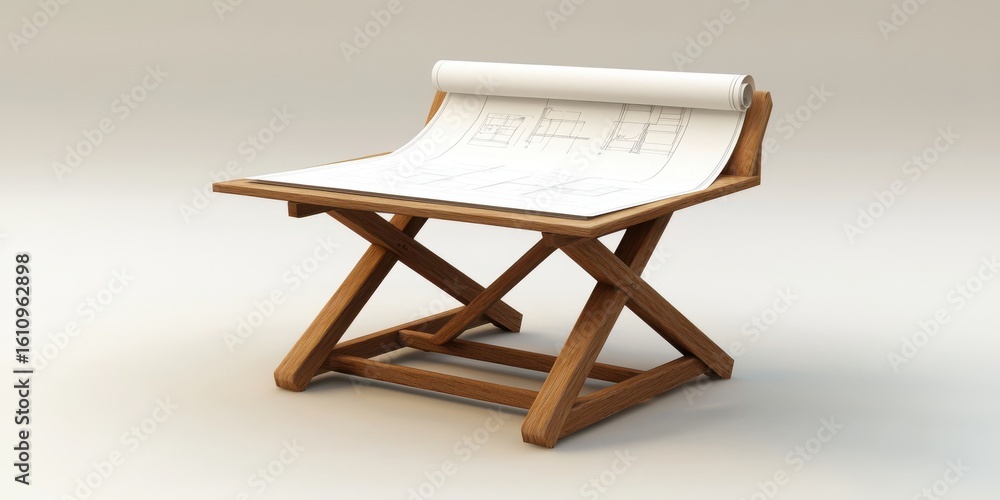 Poster engineer blueprints sustainability Concept. Drafting table displaying architectural plans with a minimalist design.