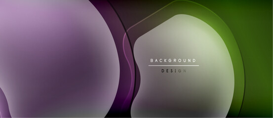 Abstract fluid shapes, purple, green hues. Modern design, smooth gradients, dynamic composition. Minimalist aesthetic, elegant background texture.