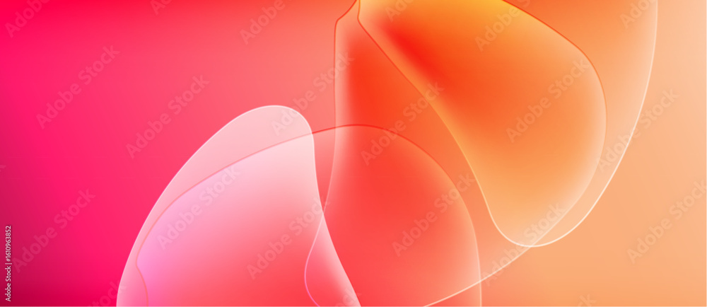 Poster abstract gradients blend pink, orange hues. soft shapes overlap creating fluid visual effect. warm t
