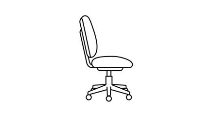 Office chair icon in a simple outline style. Ergonomic swivel furniture illustration, side view profile. Vector graphic for business concepts.