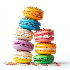 A playful arrangement of macarons in bright rainbow colors