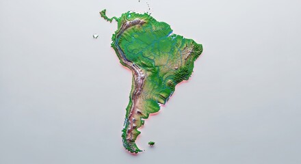 South America's topography depicted in a vibrant, three-dimensional relief model.