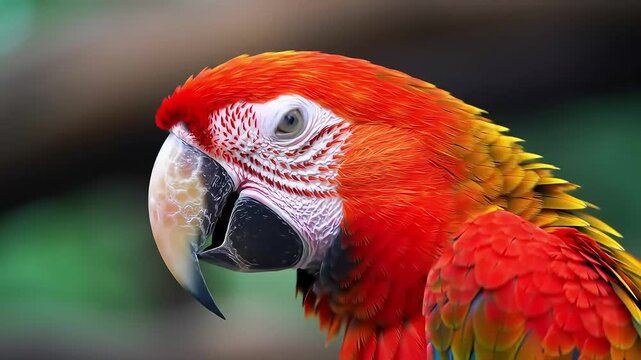 Scarlet Macaw Profile, Jungle Background, Wildlife
