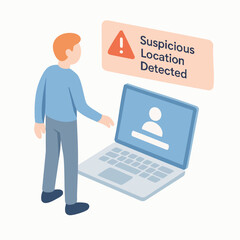 Modern Isometric Suspicious Location Detected with Man and Laptop Illustration
