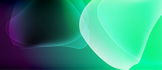 Abstract fluid shapes blend vibrant purple, teal, green hues. Soft gradients create dynamic visual flow. Minimalist design.