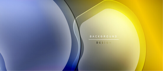 Abstract flowing shapes, gradients. Blue, yellow, white hues create modern design. Text reads background design. Minimalist aesthetic.
