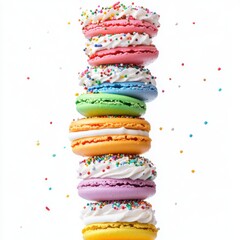 A playful arrangement of macarons in bright rainbow colors