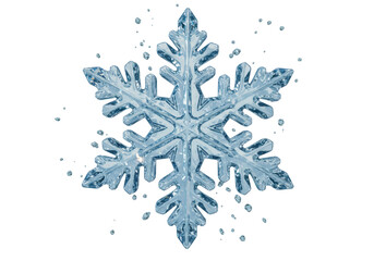 Isolated Snowflake with Ice Crystal Texture and Water Droplets