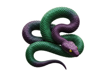 Isolated Two-Tone Green and Purple Snake with Glossy Scales