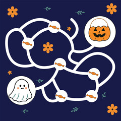 Simple maze games for kids. Help the ghost find the right path and collect candies. with the help of visions.