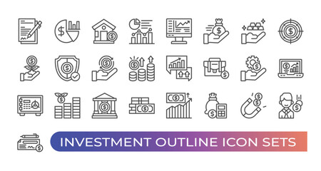 Investment icon sets outline design