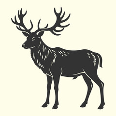 A captivating deer silhouette vector illustration featuring the majestic wildlife mammal with prominent antlers against a clean background