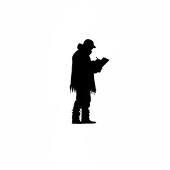 Silhouette of researcher taking notes in freezing conditions on white background