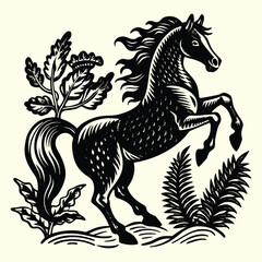 Dynamic vector illustration of a running horse silhouette, ideal for farm animal or wild equine designs