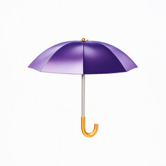 3D Render of Purple Umbrella with Golden Handle on White Background
