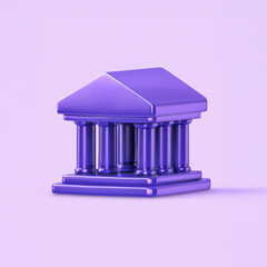 3D Render of Classical Bank Building in Glossy Purple with Columns on Pastel Background
