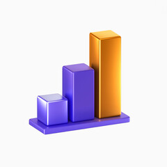 3D Render of Colorful Bar Chart with Purple and Orange Bars on White Background
