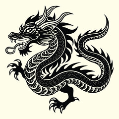 Elegant black dragon tattoo design, a powerful symbol of ancient Asian mythology and culture, perfect for illustration art
