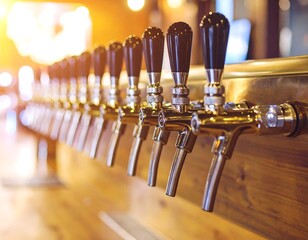 Row of beer taps in a pub
