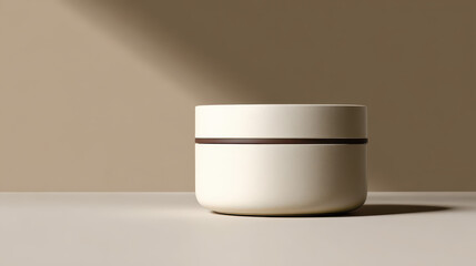 Minimalist cream jar in ceramic presents elegance and anticipation, ready to soothe and rejuvenate