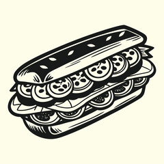 A vibrant cartoon food illustration featuring a sandwich and pizza, perfect as a restaurant icon or meal symbol design