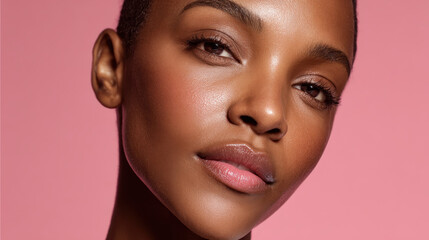 Woman neutral lip color showcases natural beauty. portrait expresses serenity with minimalist aesthetic and fresh faced appeal