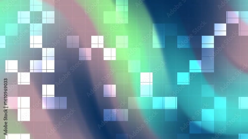 Poster ombre minimalist navy abstract pixelated grid background with colorful gradient and glowing squares 