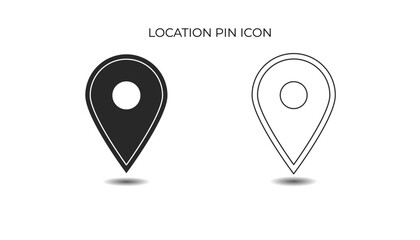 Two minimalist location markers: one filled black, one an outline. Both feature a teardrop shape with a central circle, indicating a map pin.