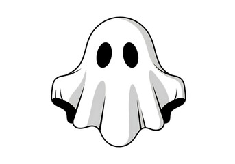 Stylized Ghost Figure, Monochrome Illustration, Mysterious and Ethereal Mood, Vector Graphic, Halloween Theme, Spooky Design Element.