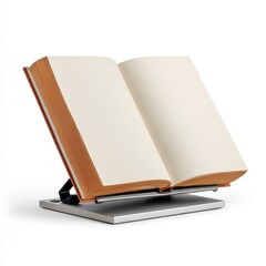 A thick blank hardcover book resting on a rustic wooden table.