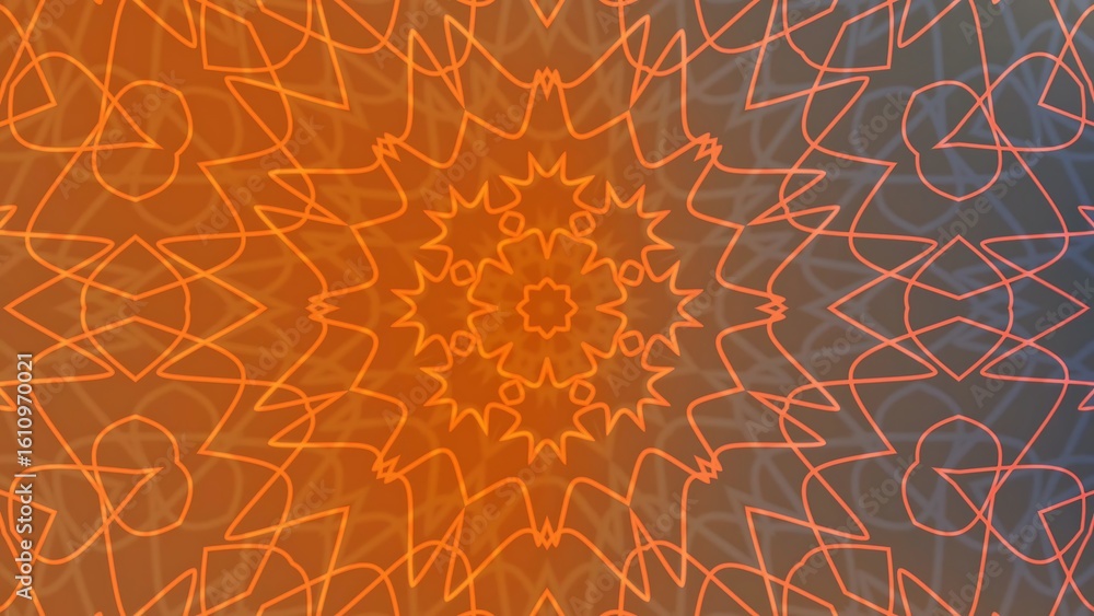Poster prismatic navy burnt orange intricate orange line art forms a symmetrical mandala pattern against a 
