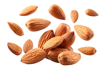 Falling almond nut isolated on transparent background full depth of field PNG icon isolated with transparent background