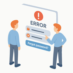 Isometric People Pointing to Error Message on Website Interface Illustration