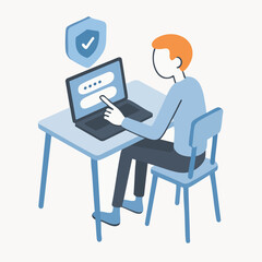 Flat Isometric Man Typing Password on Laptop Secure Login Illustration
