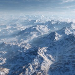 Obraz premium Stunning view of snow-covered mountains under a clear blue sky.