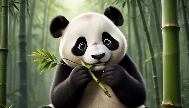 Adorable Panda Eating in a Bamboo Forest Birthday Scene