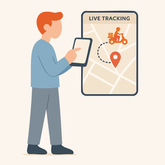 Flat Style Delivery Tracking App on Mobile Phone with Man Illustration