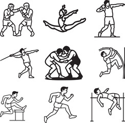 Fototapeta premium set of sports icons.Shot put , pole vault,, gymnastics, javelin throw , wrestling, running, sprints, hurdling, High jump.