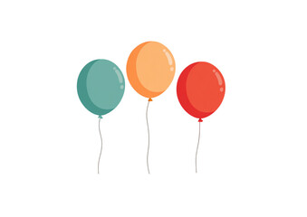 Three colorful balloons floating together isolated on transparent background