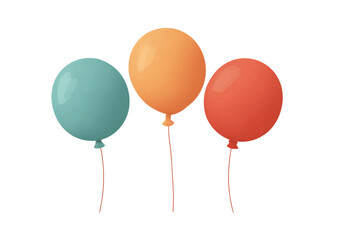 Three colorful balloons floating together isolated on transparent background
