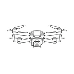Drone Flying Vector Line Drawing, Isolated Background