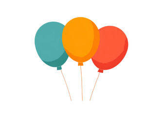 Three colorful balloons floating together isolated on transparent background