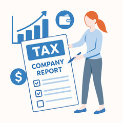 Flat Design Woman Explaining Company Tax Report Business Illustration