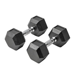 Pair of black hexagonal dumbbells isolated on transparent background