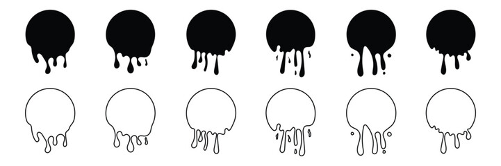 Black Dripping liquid shapes set. Paint dripping, Flowing liquid symbol.