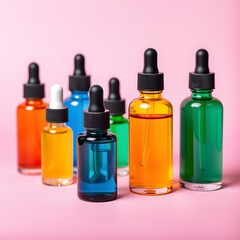 Serum Bottles A Colorful Arrangement on Pink Background