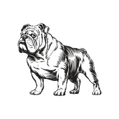 engraving vintage Bulldog standing vector art illustration, old vintage bulldog design.