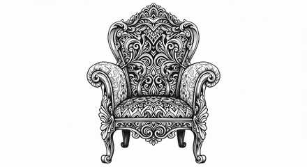 Ornate Baroque Armchair Detailed Black and White Design.