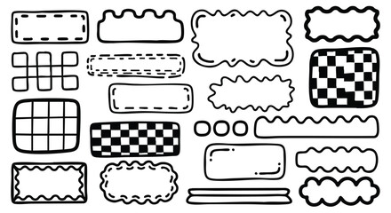 Obraz premium Collection of various hand-drawn decorative borders and frames in black ink on a white background.